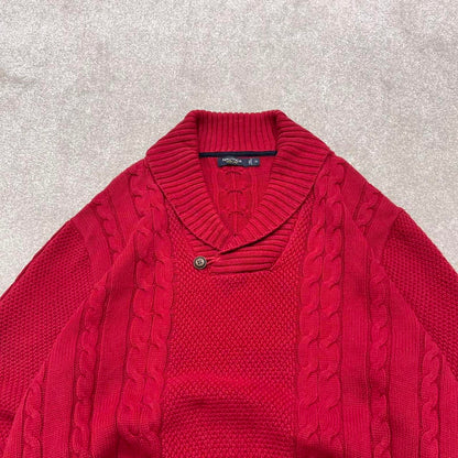 00s Nautica cable knit sweater jumper embroidered XL men's red knitted pull over y2k 90s style