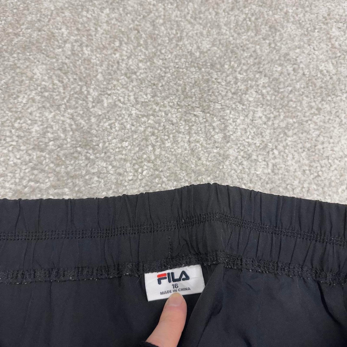 Black FILA trackies 16 loose y2k style joggers adjustable print logo track pants