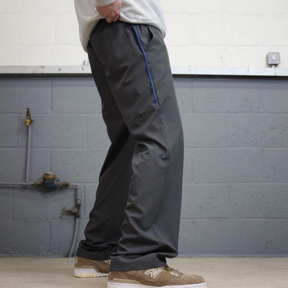 Grey Reebok trackies Large loose y2k floaty leg joggers print logo side stripe shell suit pants