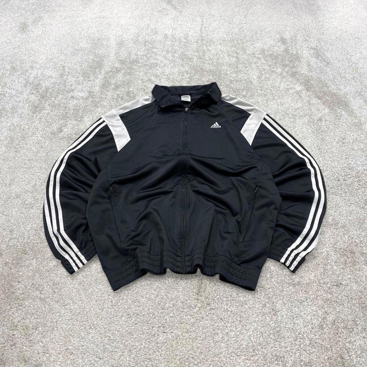 Vintage Adidas track jacket black Large men's y2k 00s style black funky sports tracksuit