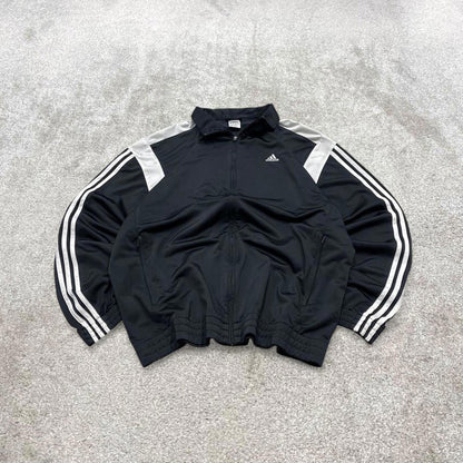 Vintage Adidas track jacket black Large men's y2k 00s style black funky sports tracksuit