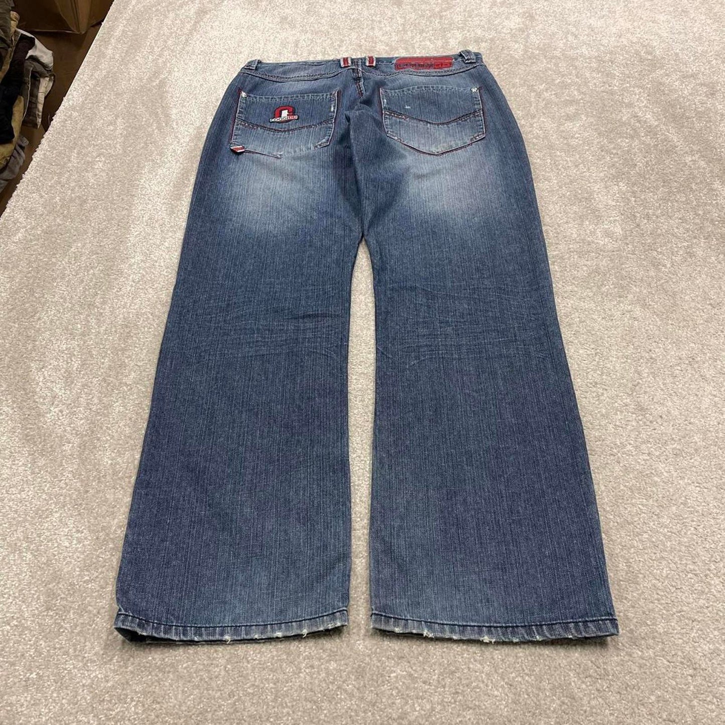 Vintage y2k embroidered COOGI jeans W34L34 loose blue denim embroidered skate style hip hop pants