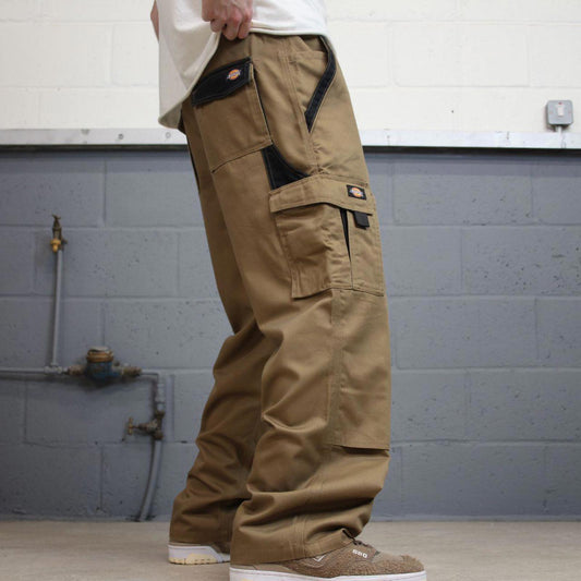 Baggy Dickies cargo trousers W36L30 khaki loose skater style cargo pants utility pockets