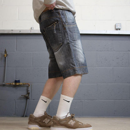 Y2K SWS denim shorts blue Roll up legs summer festival jorts