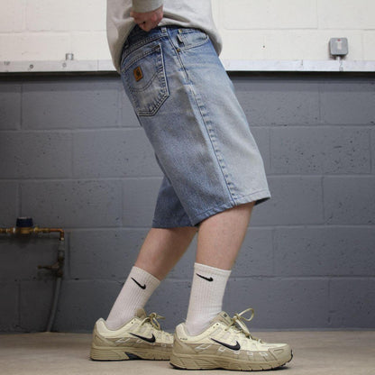 Carhartt denim shorts y2k faded blue Loose skater style work jorts