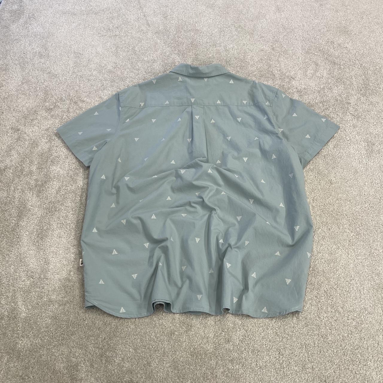 North Face funky short sleeve shirt y2k blue TNF surf style patterned button down summer shirt