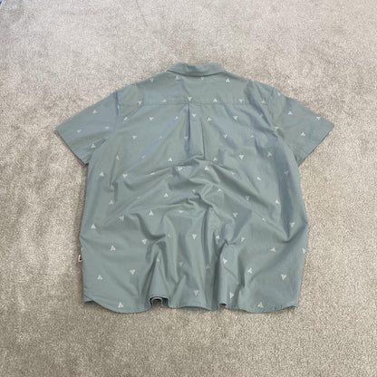 North Face funky short sleeve shirt y2k blue TNF surf style patterned button down summer shirt