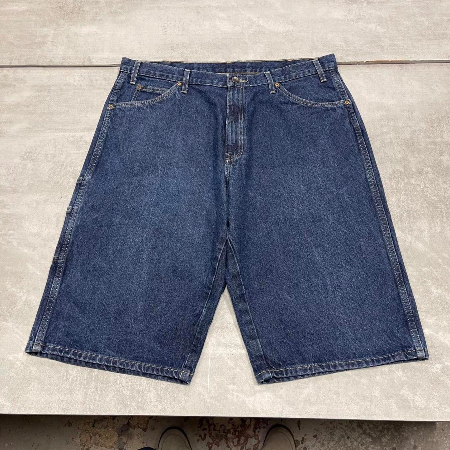 Mens Baggy Dickies carpenter shorts W38 thick blue denim jorts long over knee