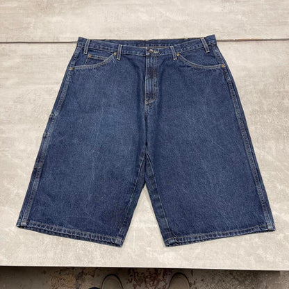Mens Baggy Dickies carpenter shorts W38 thick blue denim jorts long over knee