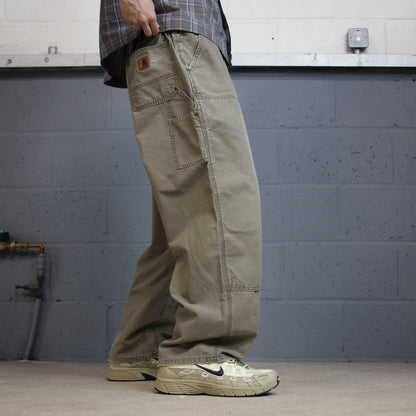 Baggy Carhartt double knee carpenter pants y2k khaki Loose leg skater style workwear pants