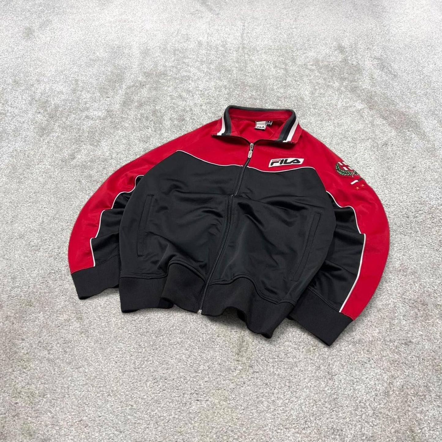 Y2k 00s Fila track jacket M men's red black Italia sports full zip track suit top embroidered