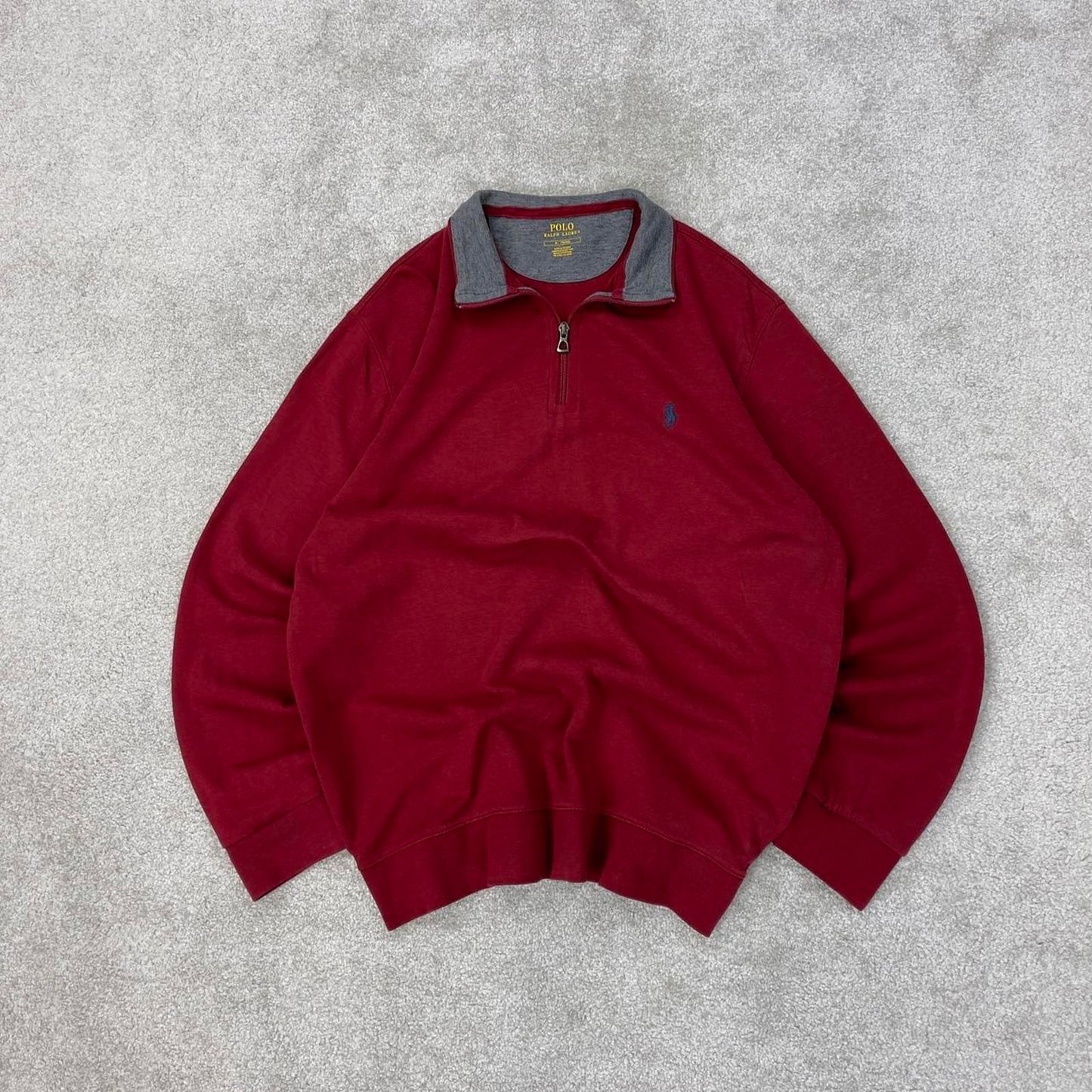 Red Ralph Lauren 1/4 Zip jumper M quarter zip up pull over embroidered preppy style casual Polo wear