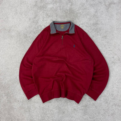 Red Ralph Lauren 1/4 Zip jumper M quarter zip up pull over embroidered preppy style casual Polo wear