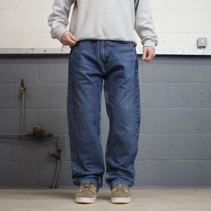 Levis 505 jeans y2k 90s style W38L30 red tab logo 5 pocket navy blue denim pants skater