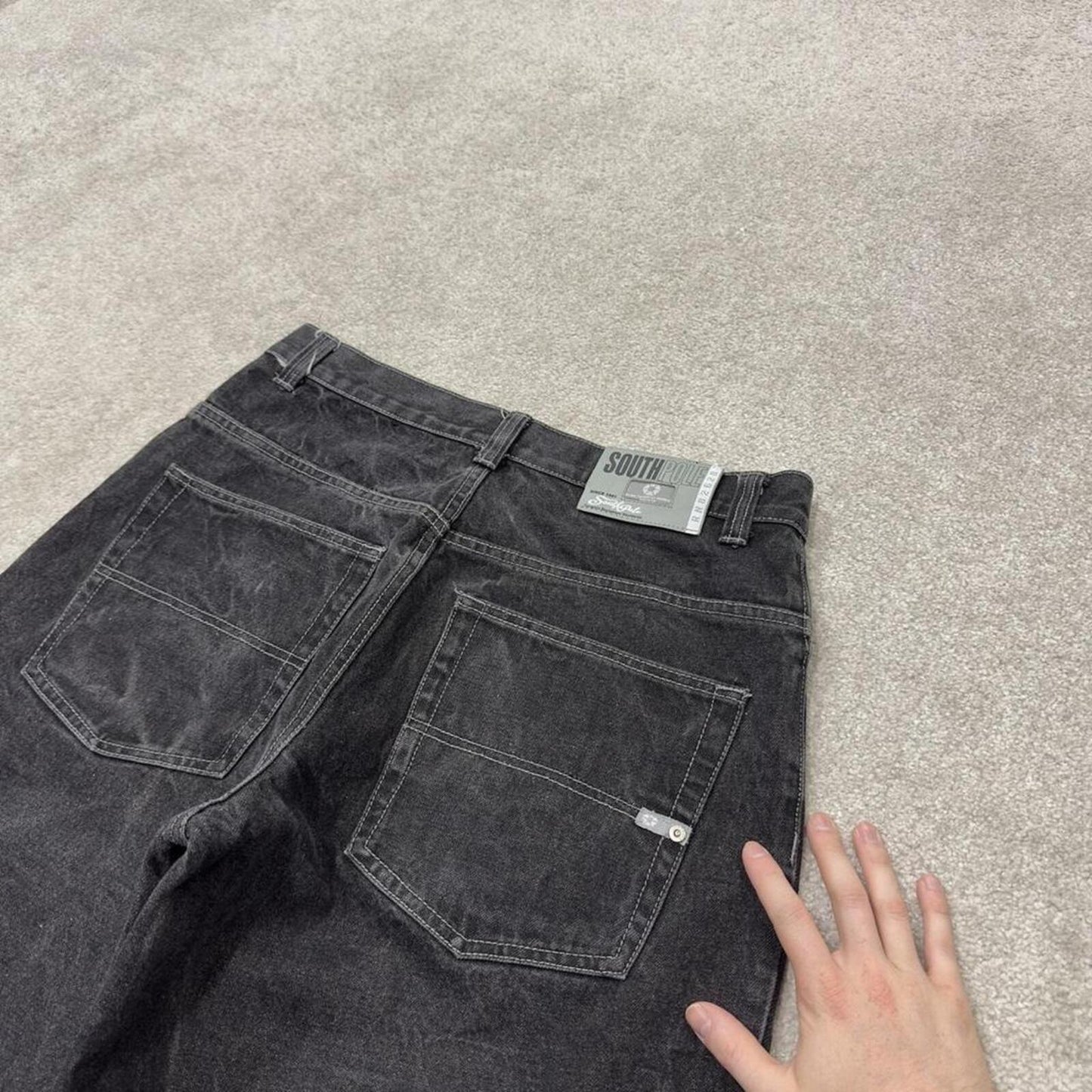Baggy Southpole denim shorts y2k black Streetwear skater style brand surf jorts