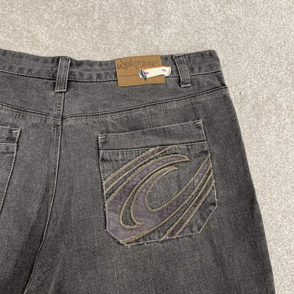 Y2k baggy embroidered denim shorts grey Wavezone loose skater style festival jorts