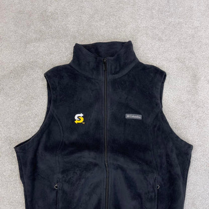 Y2K Womens Columbia technical fleece gilet XL black zip up Subway logo
