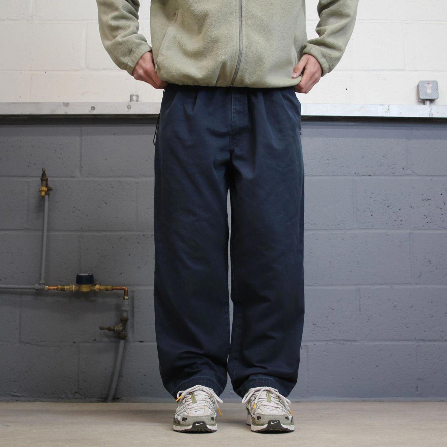Y2K baggy pleated Dickies work pants faded navy Loose leg chino style carpenter skate trousers