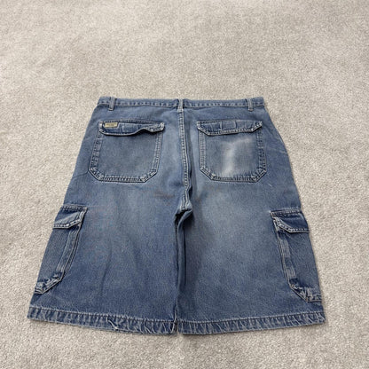Y2K Wrangler baggy cargo shorts blue W36 Loose leg denim skater style utility shorts