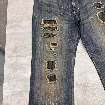 Blue Sean John jeans W38 loose denim y2k hip hop distressed chain design