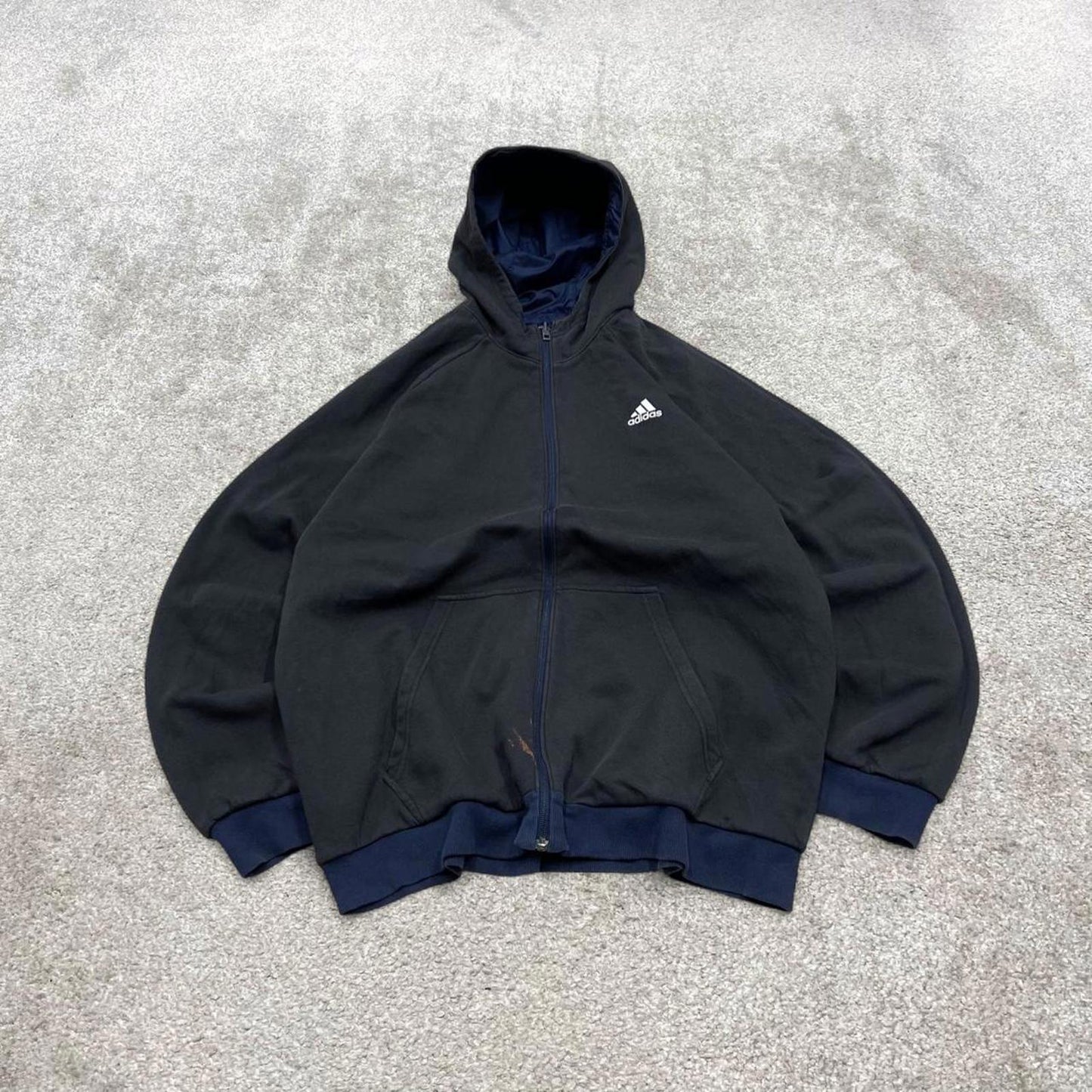 Vintage Y2K adidas reversible windbreaker jacket navy Hooded side stripe technical coat