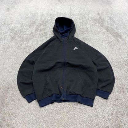 Vintage Y2K adidas reversible windbreaker jacket navy Hooded side stripe technical coat