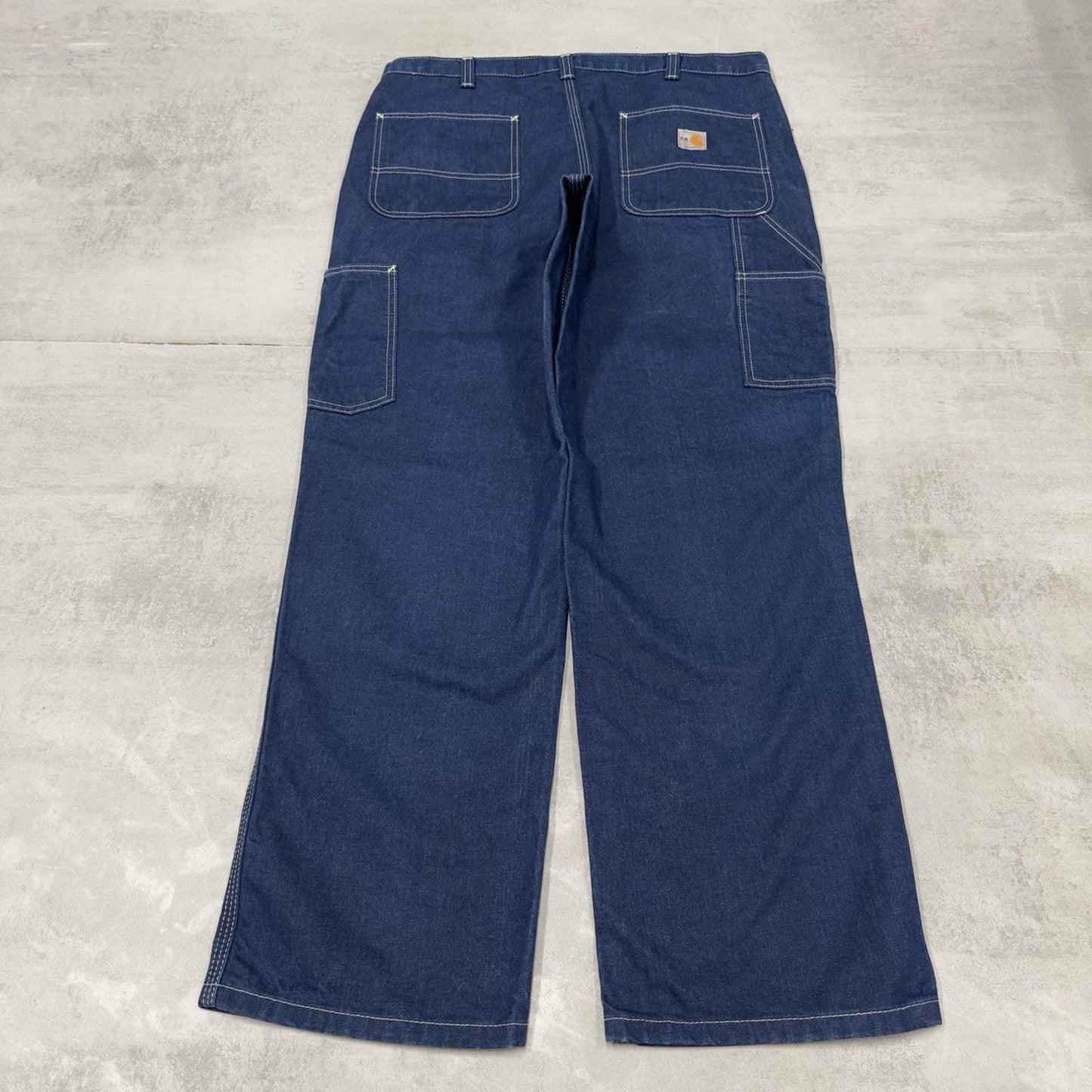 Mens Carhartt FR carpenter jeans W36L32 blue denim loose 90s style cargos