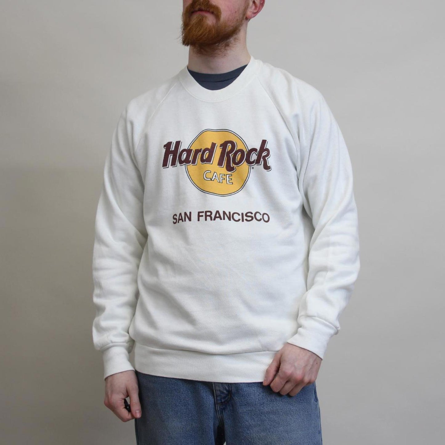 Y2K Hard Rock Cafe sweatshirt L White Pullover jumper print logo