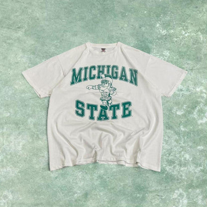 Vintage Michigan State graphic t shirt white Oneita 100% cotton single stitch tee print varsity top