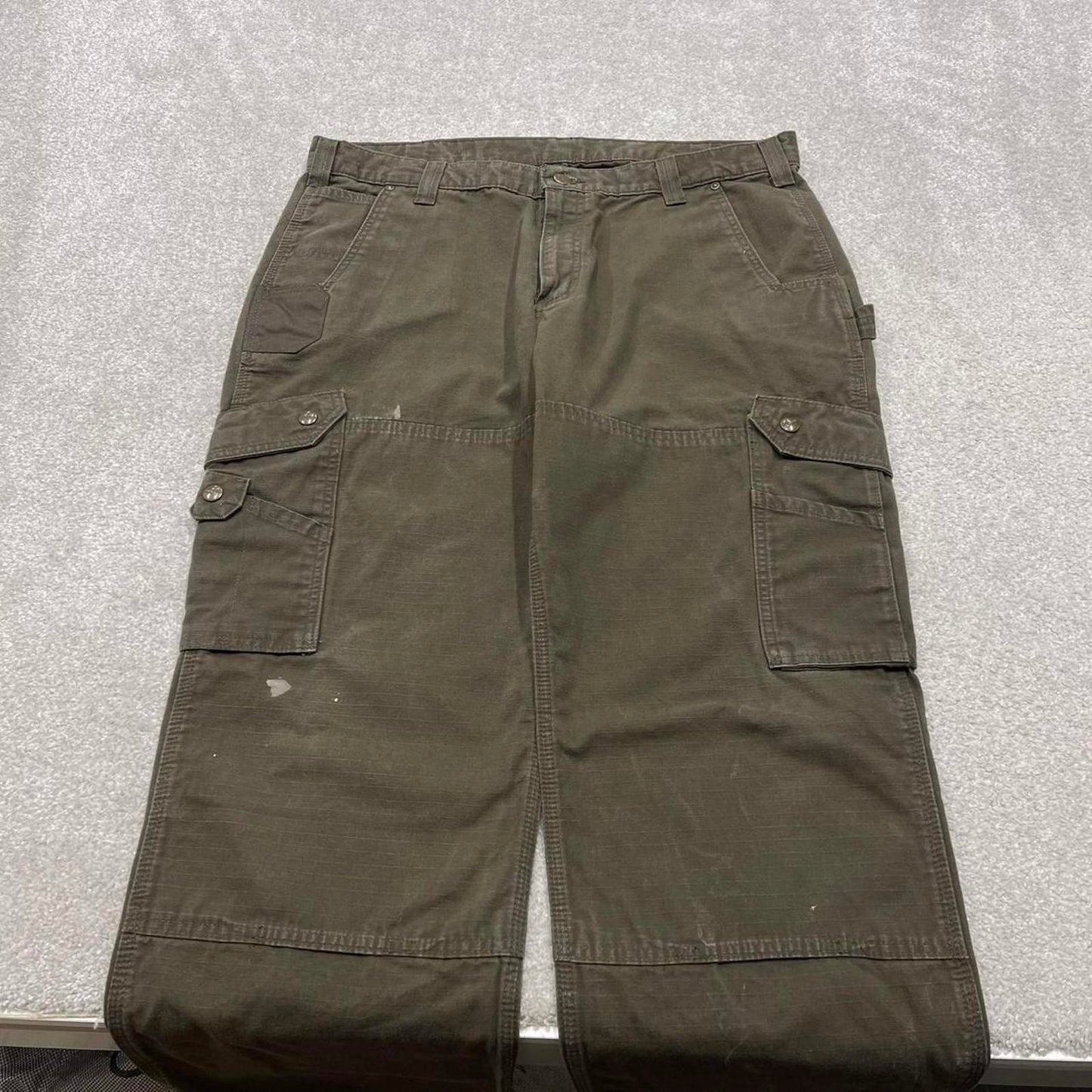 Y2k Carhartt cargo work pants Khaki green Loose skater style double knee carpenter trousers