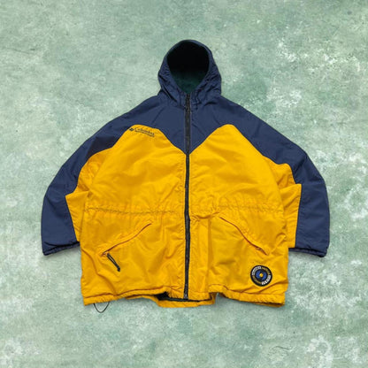 Y2K Columbia technical windbreaker jacket yellow navy Hooded two tone hiking tech coat
