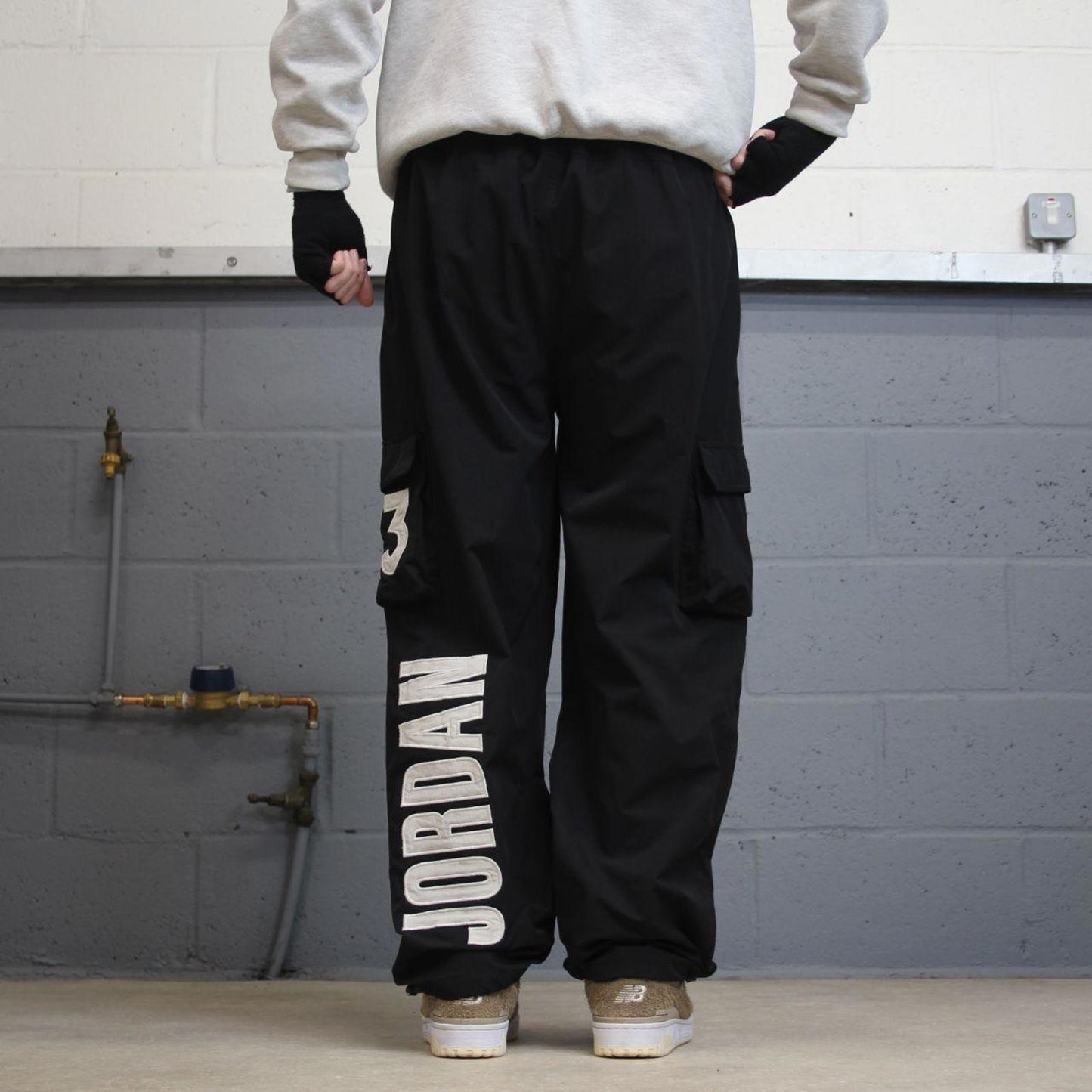 Black baggy Nike air Jordan trackies Large loose y2k floaty leg joggers embroidered gym wear bottoms