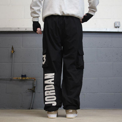 Black baggy Nike air Jordan trackies Large loose y2k floaty leg joggers embroidered gym wear bottoms
