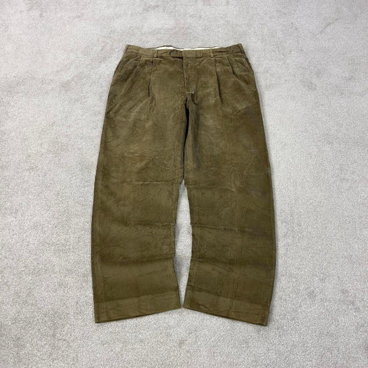 Vintage wide wale corduroy trousers W38L32 khaki Berle pleated baggy cord pants 90s skate style