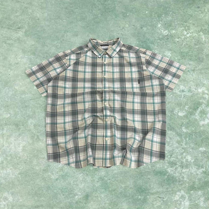 Columbia checkered short sleeve shirt geeen Surf style check shirt summer festival
