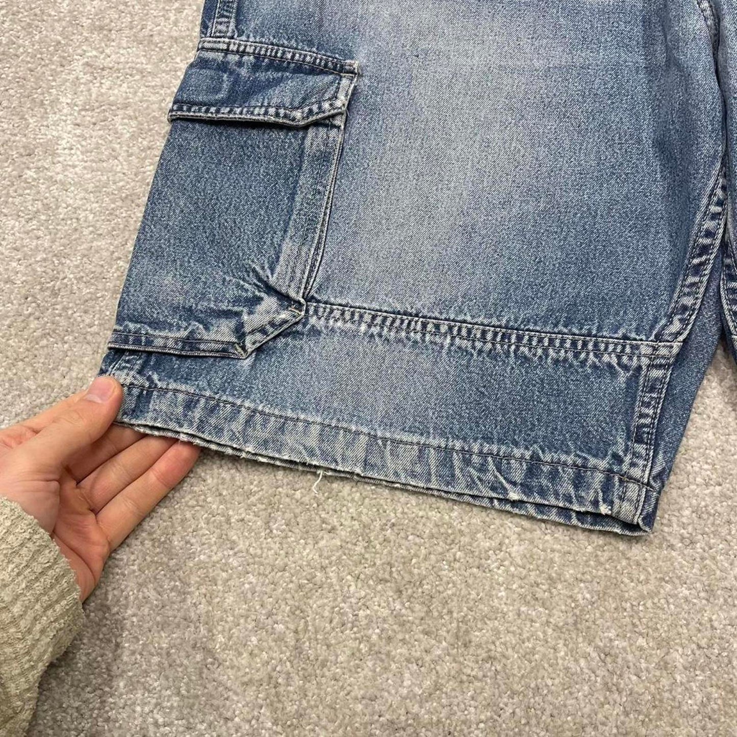 Y2k baggy Wrangler denim cargo shorts loose fit blue Wide leg summer holiday festival jorts