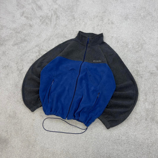 Grey Blue Columbia technical fleece XL full zip up y2k style autumn colour block