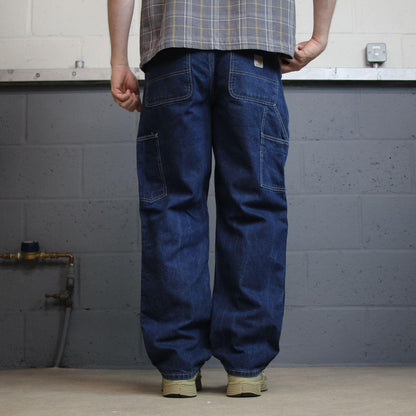 Carhartt cargo jeans blue denim carpenter W32L32 Loose thick 100% cotton denim workwear skate pants