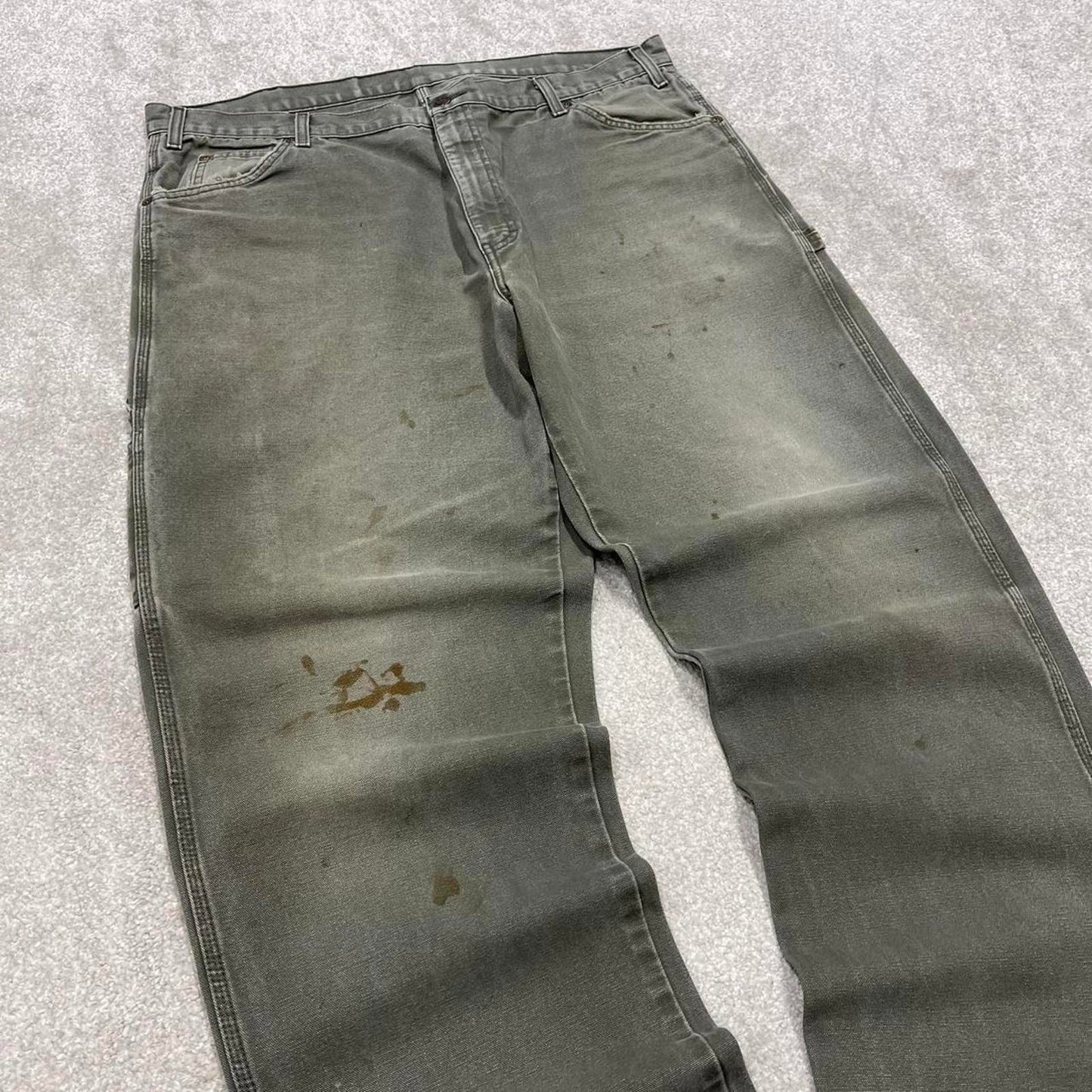 Baggy Dickies carpenter jeans skater workwear W40L32 Green canvas cargos 90s style pants streetwear
