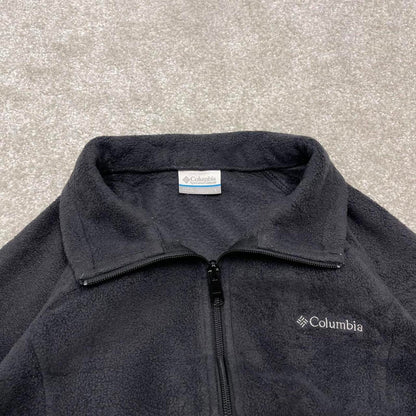 00s Columbia technical fleece L women's black full zip up y2k style autumn adjustable waist