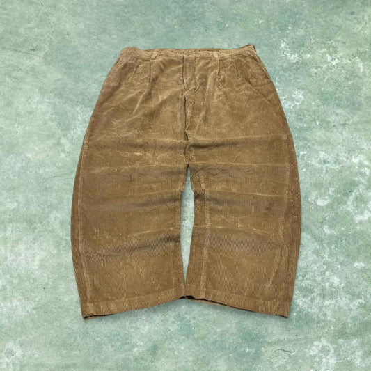 Vintage baggy pleated corduroy pants tan Van Heusen wide wale chunky jumbo cord trousers