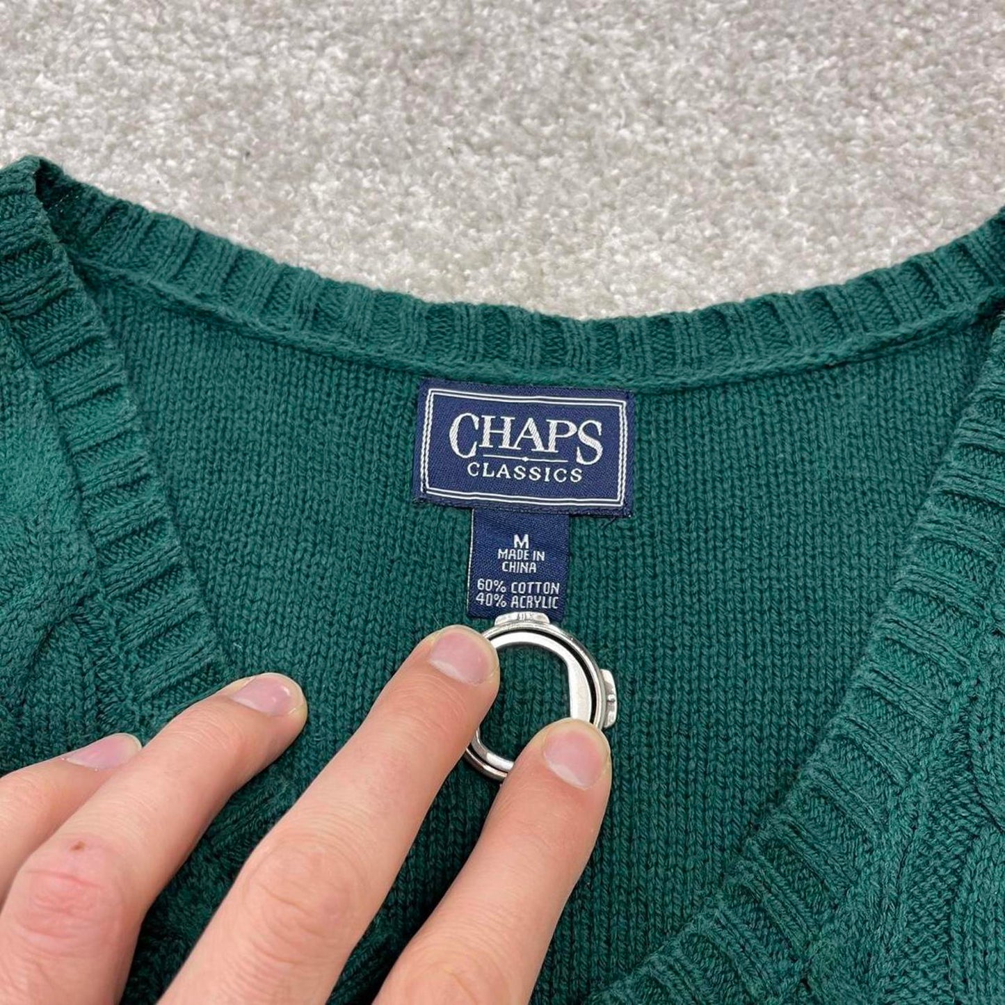 00s CHAPS knit sweater jumper embroidered M women's green knitted pull over y2k 90s style