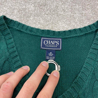 00s CHAPS knit sweater jumper embroidered M women's green knitted pull over y2k 90s style