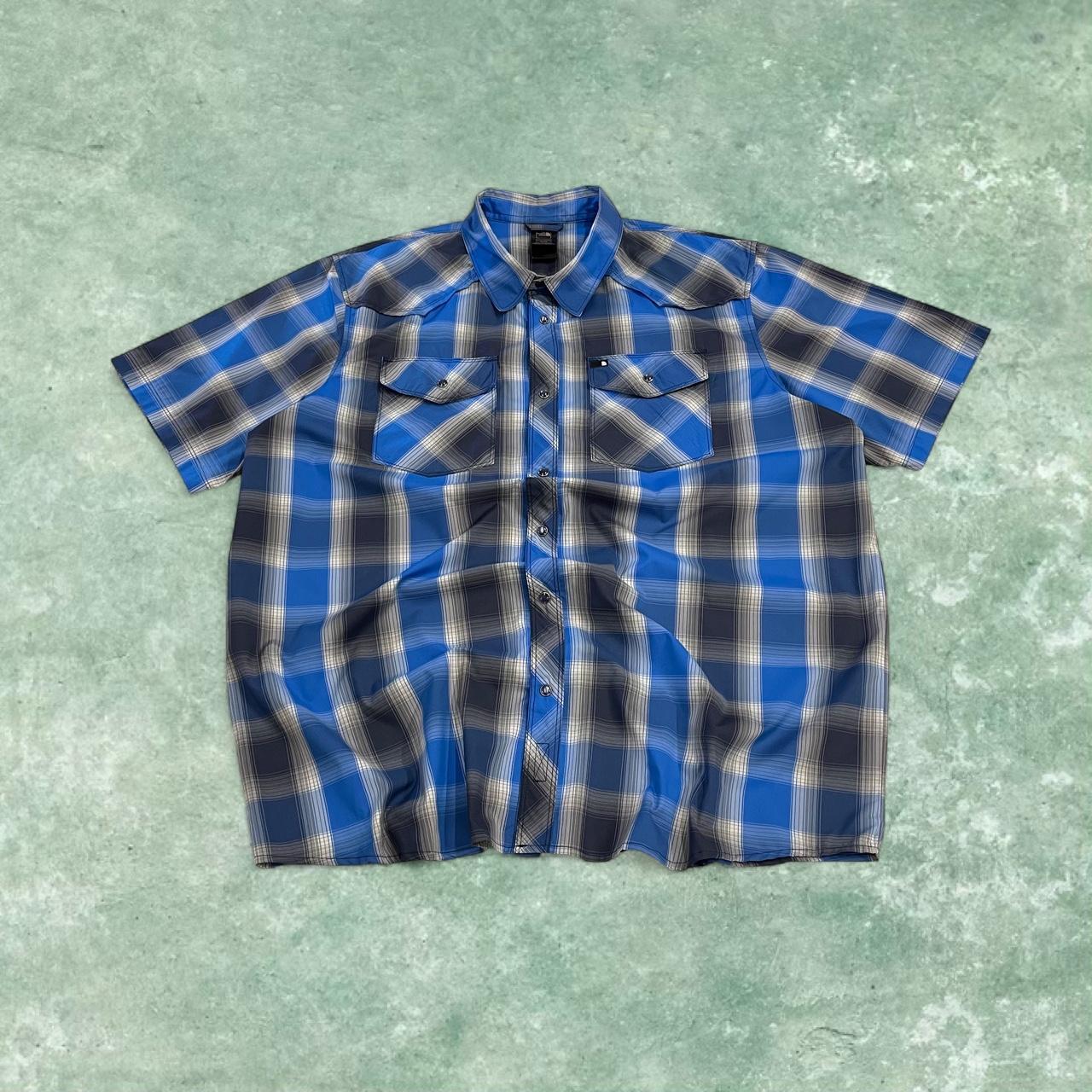 North face checkered short sleeve shirt y2k blue TNF festival surf style check shirt button summer