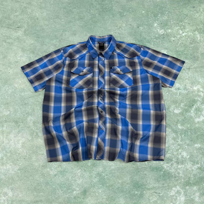 North face checkered short sleeve shirt y2k blue TNF festival surf style check shirt button summer