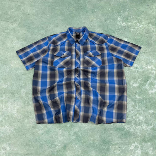 North face checkered short sleeve shirt y2k blue TNF festival surf style check shirt button summer