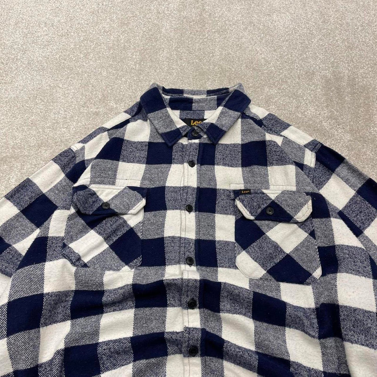 Lee checkered flannel overshirt autumnal XXL navy white men's plaid long sleeve thick button up y2k