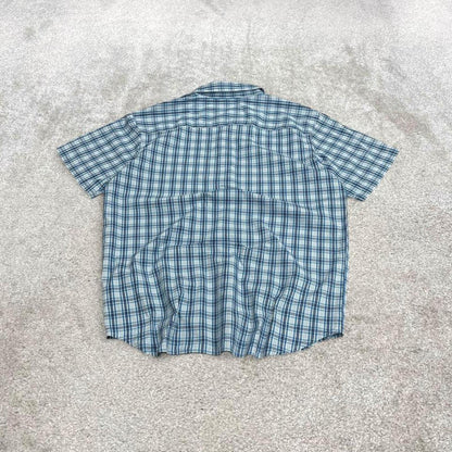 Columbia checkered short sleeve shirt blue Surf style check shirt summer festival