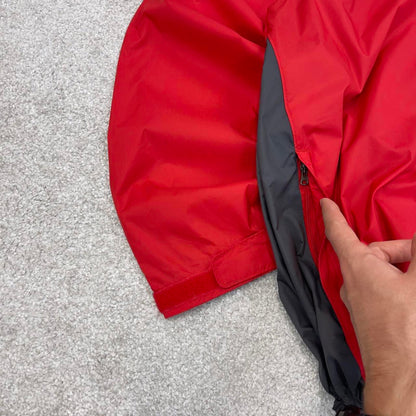 Red grey Columbia technical jacket XL men's y2k style unlined hooded adjustable windbreaker autumn