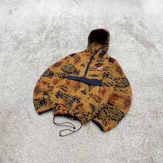 North Face technical aztec fleece S men’s brown pattern deep pile teddy bear zip up TNF Autumn y2k